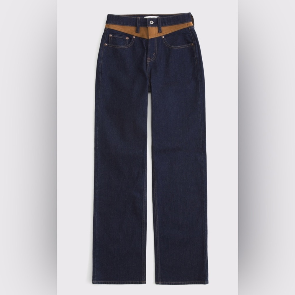 NWT Abercrombie & Fitch Curve Love 90s Relaxed High Rise Dark Wash & Suede Jeans